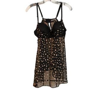 Belle Nuit Polka Dot Sheer Black Nightgown Intimates Sz Large